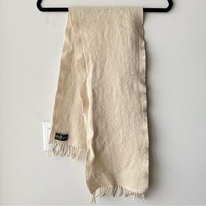 Vintage Cream Wool Fringe Scarf Minimalist Classic Winter